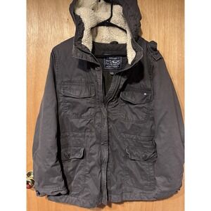 American Eagle Outfitters Dark Gray Hooded Military Jacket
